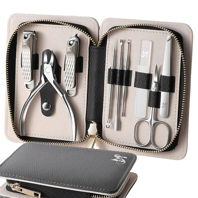 9PCS Manicure Set – Professional 9-in-1 Manicure Pedicure Kit, Premium Stainless Steel Nail Clippers and Grooming Tools with Portable Textured Travel Case, Luxury Gift Set for Woman& Man