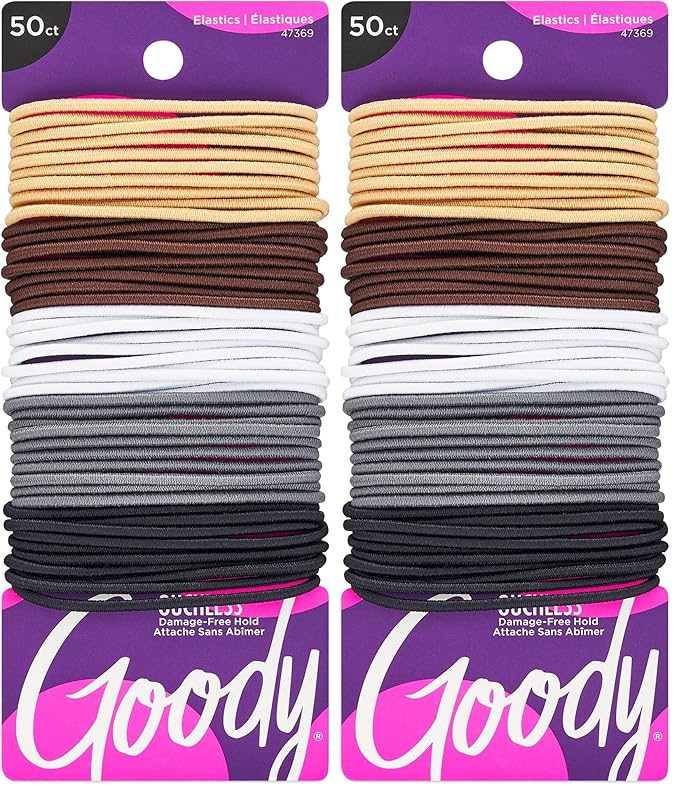 Goody Ouchless Hair Elastics – No Pull,No Breakage,Tangle-Free Hold for Fine Hair –,Assorted Neutrals,Long-Lasting Ponytail Holders for Women & Men,50 Count (Pack of 2)