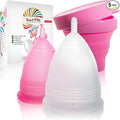 Talisi Menstrual Cups Set of 2 with Collapsible Cleaner Silicone Sterilizer - Soft Reusable Period Kit - Tampon Pads Disc Alternative - Menstruation Feminine Cup Regular, Heavy Flow (Small & Large)