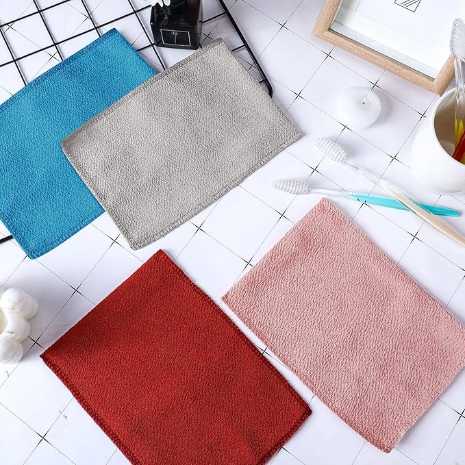 Tatuo 12 Pack Korean Exfoliating Mitt & Cloth, Viscose Rayon Dead Skin Remover Washcloth, Multi Color Body Scrub Towel for Shower Spa Travel(Small,Pink, Brick Red, Gray, Blue)