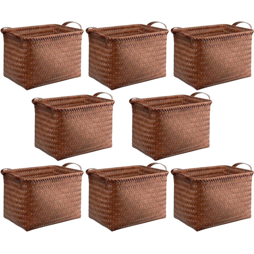 BROWNLILY Handwoven Clothes Basket Laundry Hampers Large Wicker Storage Baskets for Shelves Blankets Closet Storage Bins Car Bedroom Bathroom Organizers and Storage Bath (8, Brown)