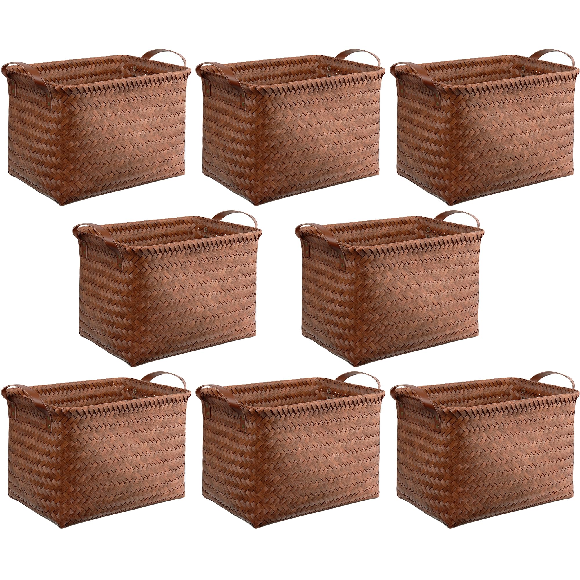 BROWNLILY Handwoven Clothes Basket Laundry Hampers Large Wicker Storage Baskets for Shelves Blankets Closet Storage Bins Car Bedroom Bathroom Organizers and Storage Bath (8, Brown)