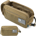 PAVILIA Tactical Toiletry Bag for Men, Water Resistant Molle Military Dopp Kit, Travel Hygiene Organizer with Wet Dry Storage for Shaving, Grooming, Gym and Camping, Tan