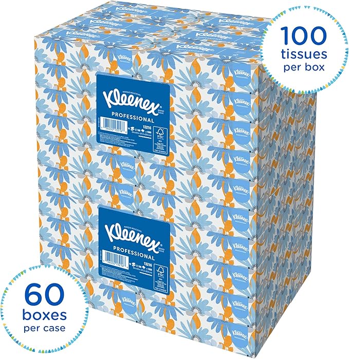 Kleenex Professional Facial Tissue, Bulk, 60 Boxes x 100 Tissues (13216)