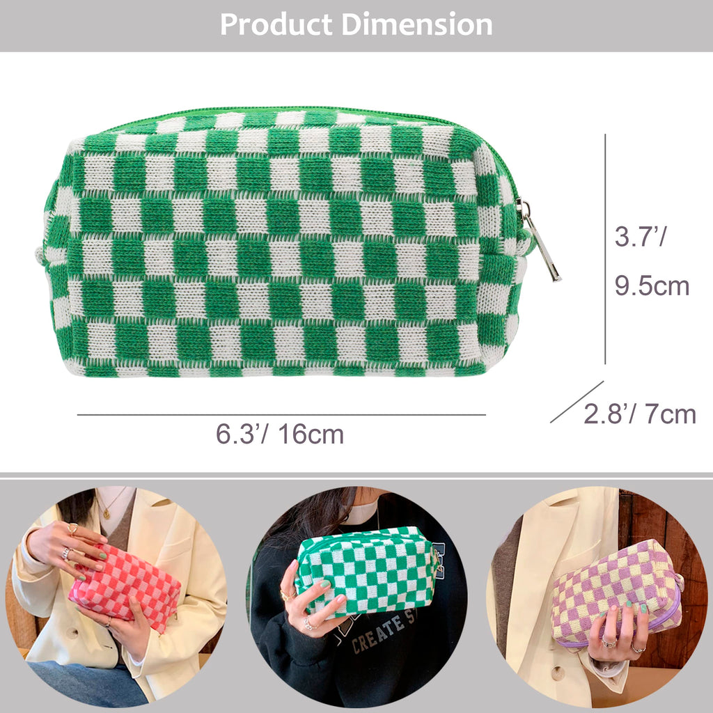 PAZIMIIK Checkered Makeup Bag for Purse Portable Zipper Make Up Pouch Small Cosmetic Case for Travel Accessories (2PCS Black Green)