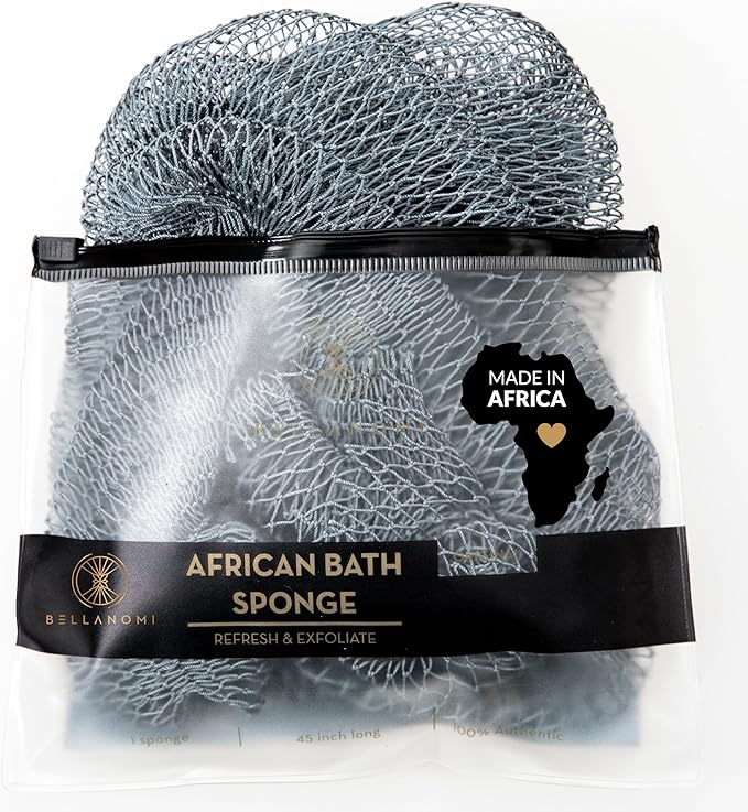 BELLANOMI African Exfoliating Net Sponge, Authentic, Ethically sourced from Nigeria, 45 inches Long, Back Scrubber for Daily use (Slate)