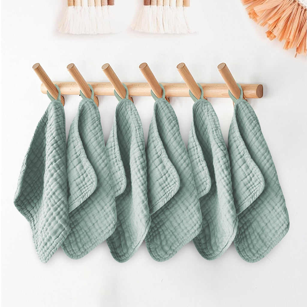 Ease Cubs 12 Pack Muslin Washcloths for Baby - 100% Cotton Baby Wash Cloths for or Baby Face Body Comfy and Soft for Newborn Infants Kids Girls and Boys - 12"x12" - Green