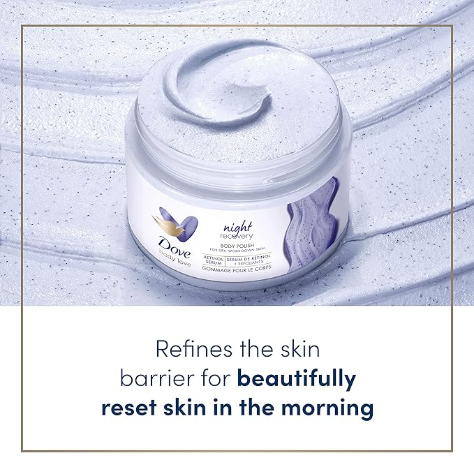 Dove Body Love Body Polish Night Recovery 3 Count for Dry, Worn-Down Skin, Body Scrub with Retinol and Botanical Oils for Silky, Smooth Skin 12 oz
