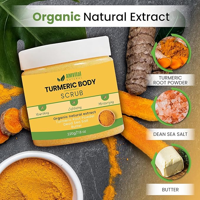 AMVital Turmeric Body Scrub, Face & Body Exfoliating Scrub, 7.8 oz