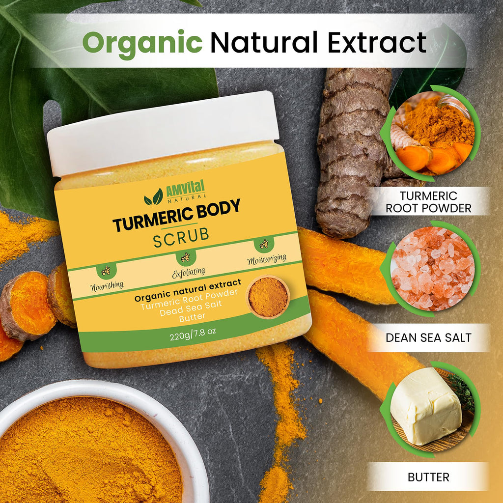 AMVital Turmeric Body Scrub, Face & Body Exfoliating Scrub, 7.8 oz