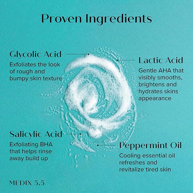 Medix 5.5 Glycolic Acid + Lactic Acid Exfoliating Body Wash Gel, KP Bump Eraser, AHA Exfoliant Skin Care Body Cleanser, Keratosis Pilaris & Acne, Foaming Face Wash, 3 Fl Oz Travel Size, 3-Pack