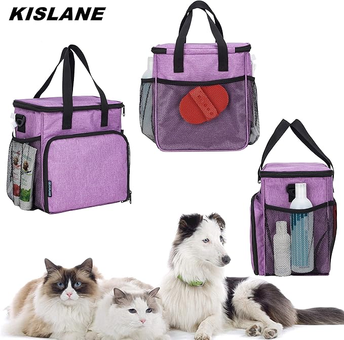 Pet Grooming Tote Bag, Cat Grooming Tools Organizer Bag, Dog Grooming Supplies Organizer Storage for Pets Grooming Kit and Dog Wash Shampoo Accessories(Bag Only) (purple)