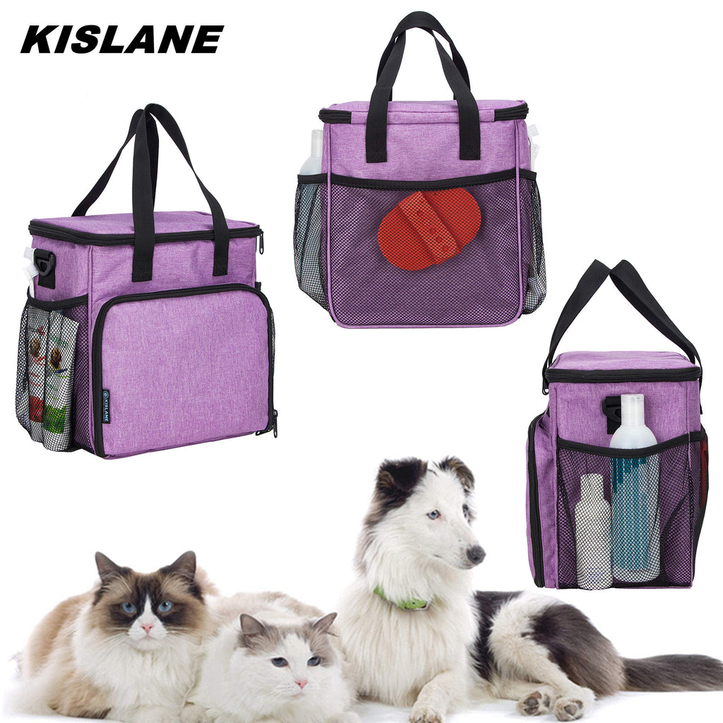 KISLANE Pet Grooming Tote Bag, Cat Grooming Tools Organizer Bag, Dog Grooming Supplies Organizer Storage for Pets Grooming Kit and Dog Wash Shampoo Accessories(Bag Only) (purple)