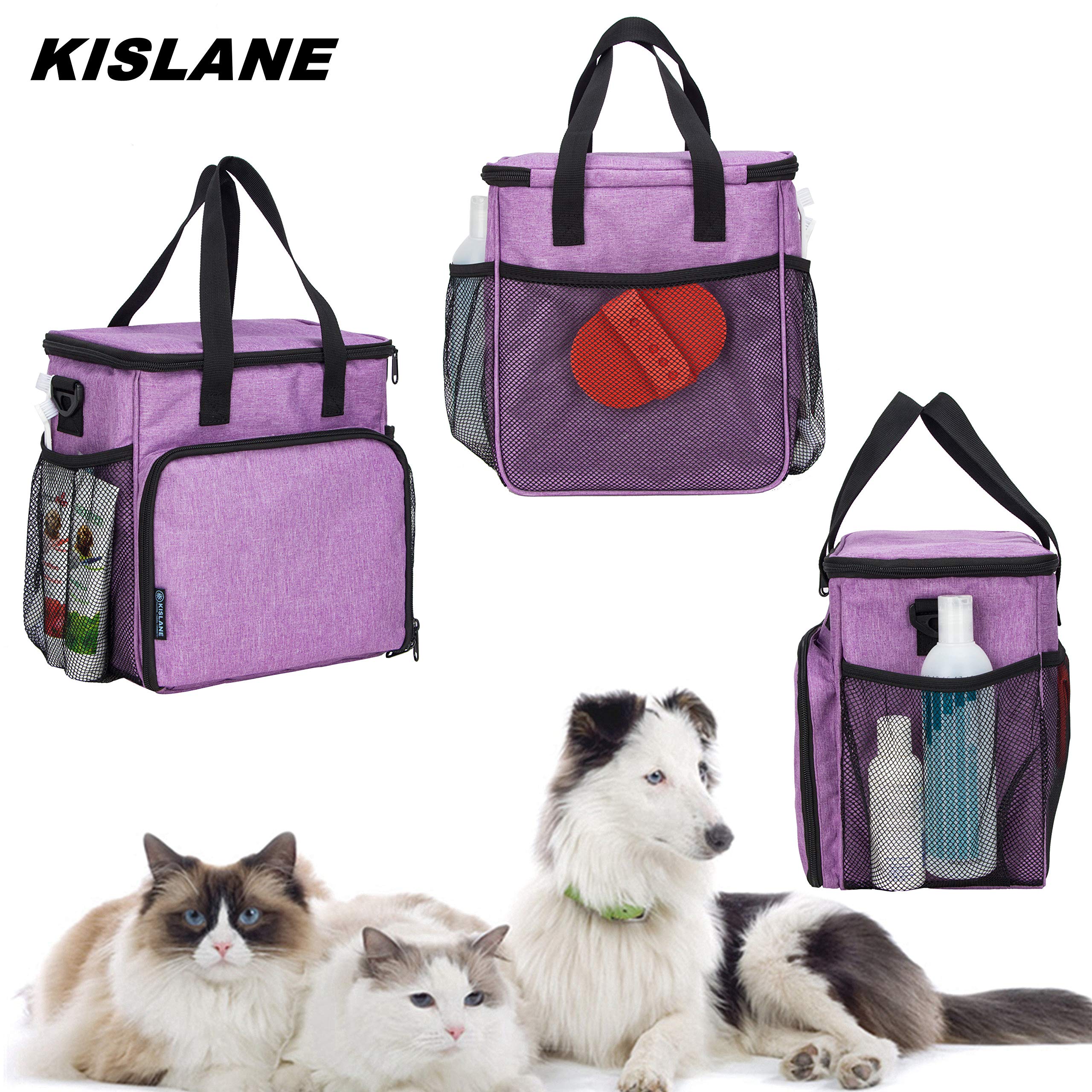 KISLANE Pet Grooming Tote Bag, Cat Grooming Tools Organizer Bag, Dog Grooming Supplies Organizer Storage for Pets Grooming Kit and Dog Wash Shampoo Accessories(Bag Only) (purple)