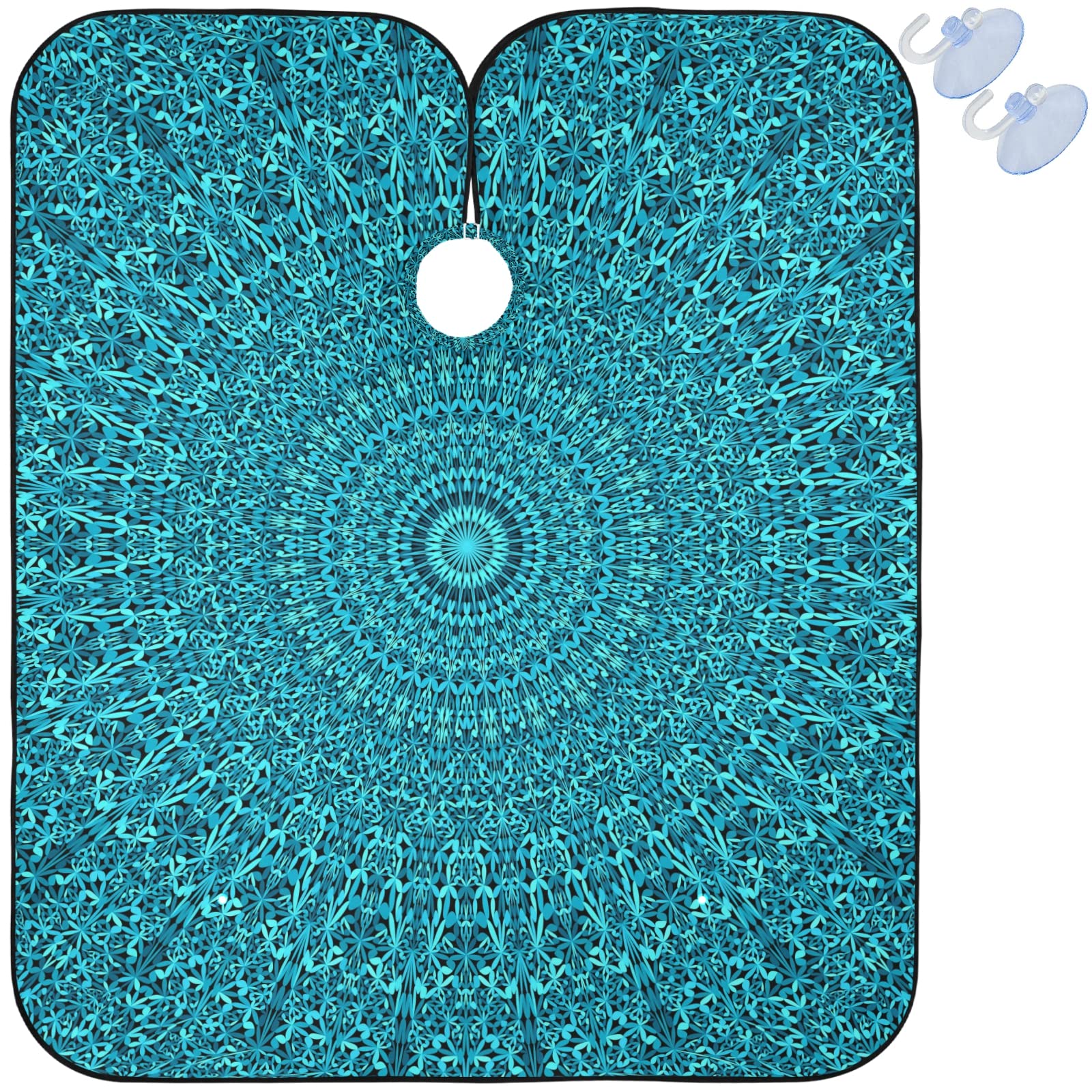 Visesunny Barber Cape - Teal Repeating Jungle Garden Mandala Pattern Polyester Hair Cutting Salon Apron Anti-Static Water-Resistant Shaving Cloth Beard Shaving Bib Hairdressing Cape