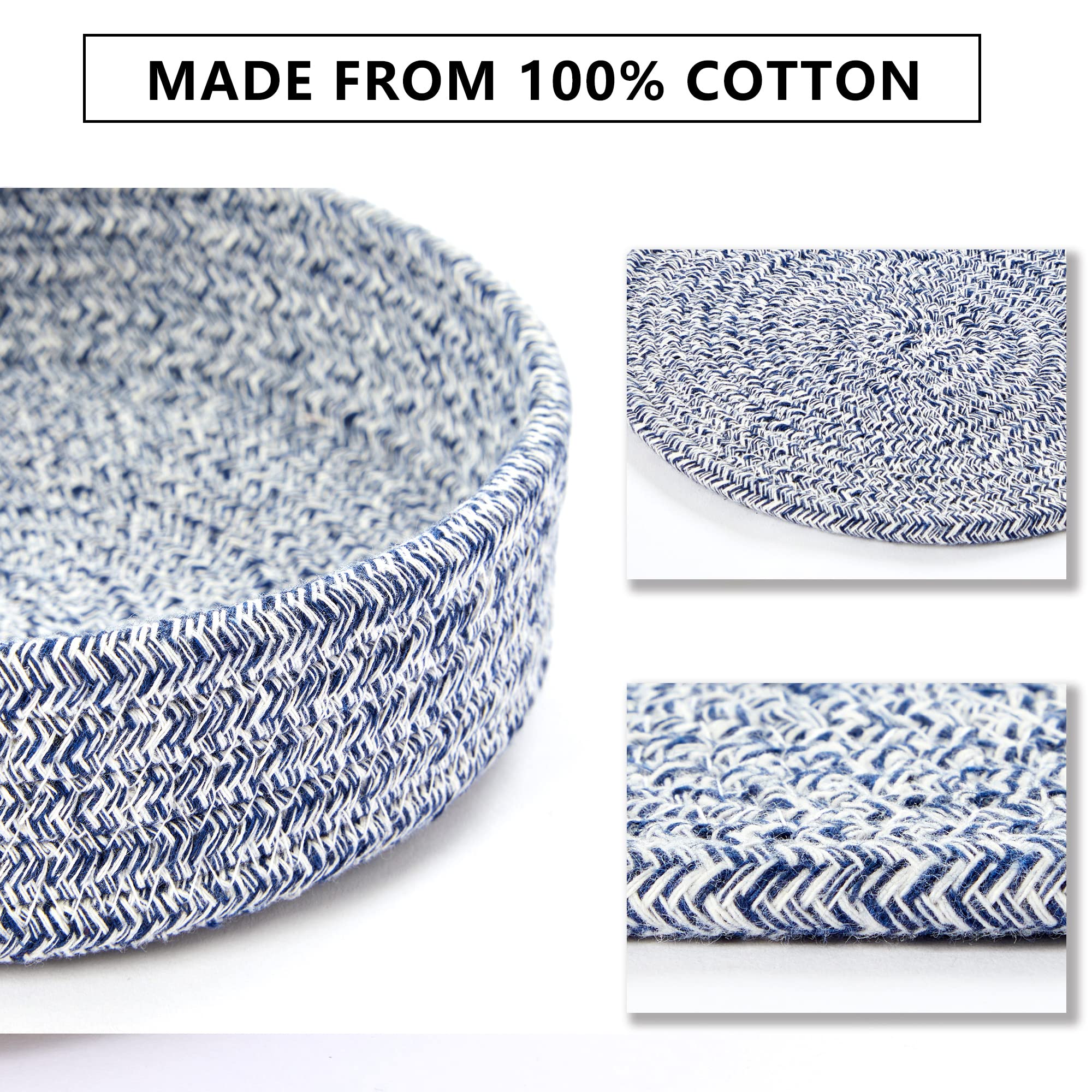 Coga Trivets for Hot Dishes, 5 Pack 7 Inch Cotton Hot Pads for Kitchen with Storage Basket, Round Pot Holders for Kitchen, Heat Resistant Mats for Countertop, Pots and Pans, Farmhouse Decor, Blue