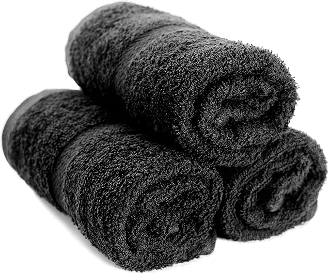 SIMPLI-MAGIC 79178 Cotton Hand Towels, 16"x27", Black, Not Bleach Proof, 12 Count