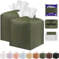 Tissue Box Cover Holder Square Tissue Cube Cover PU Leather Tissue Organizer with Bottom Belt for Bathroom, Tabletop, Car, Night Stands, Office, Home, Kitchen (2, OliveGreen)