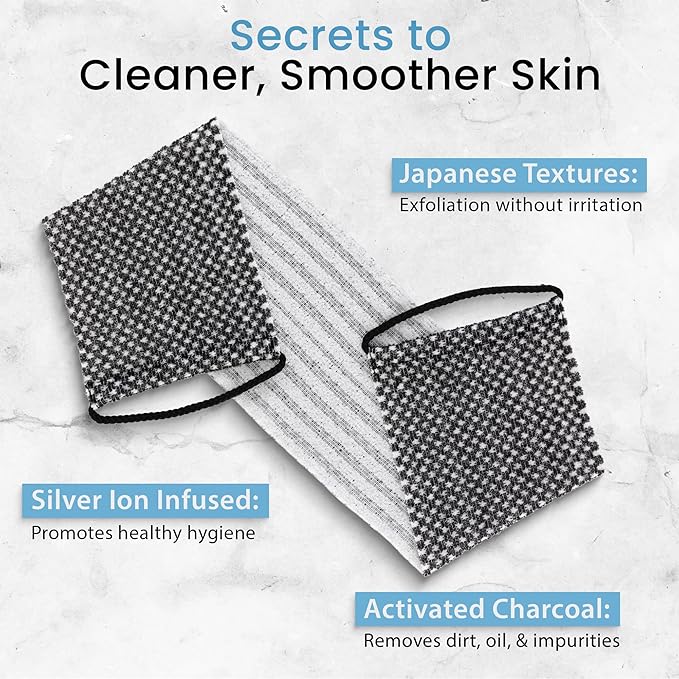 SHOWER BOUQUET Japanese-Exfoliating-Washcloth 2-Pack Charcoal & Silver Ion
