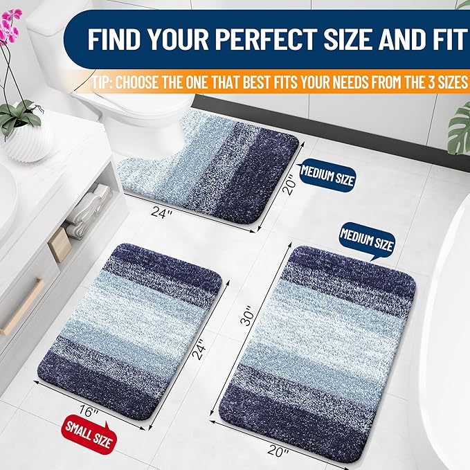 OLANLY Bathroom Rug Set 2 Piece, Soft Absorbent Microfiber Bath Mats and U-Shaped Contour Toilet Rug, Non-Slip, Machine Wash Dry, Plush Shaggy Bath Mats for Bathroom (30"x20"+24"x20", Airy Blue)