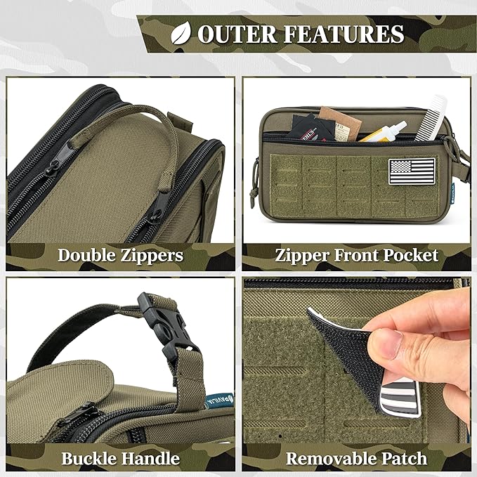 PAVILIA Tactical Toiletry Bag for Men, Water Resistant Molle Military Dopp Kit, Travel Hygiene Organizer with Wet Dry Storage for Shaving, Grooming, Gym and Camping, Olive XL