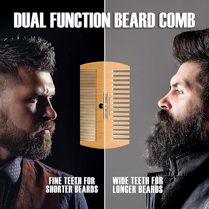 Beard Brush For Men & Beard Comb Set w/Mustache Scissors Grooming Kit, Natural Boar Bristle Brush, Dual Action Wood Comb, And Travel Bag Great For Christmas Gift