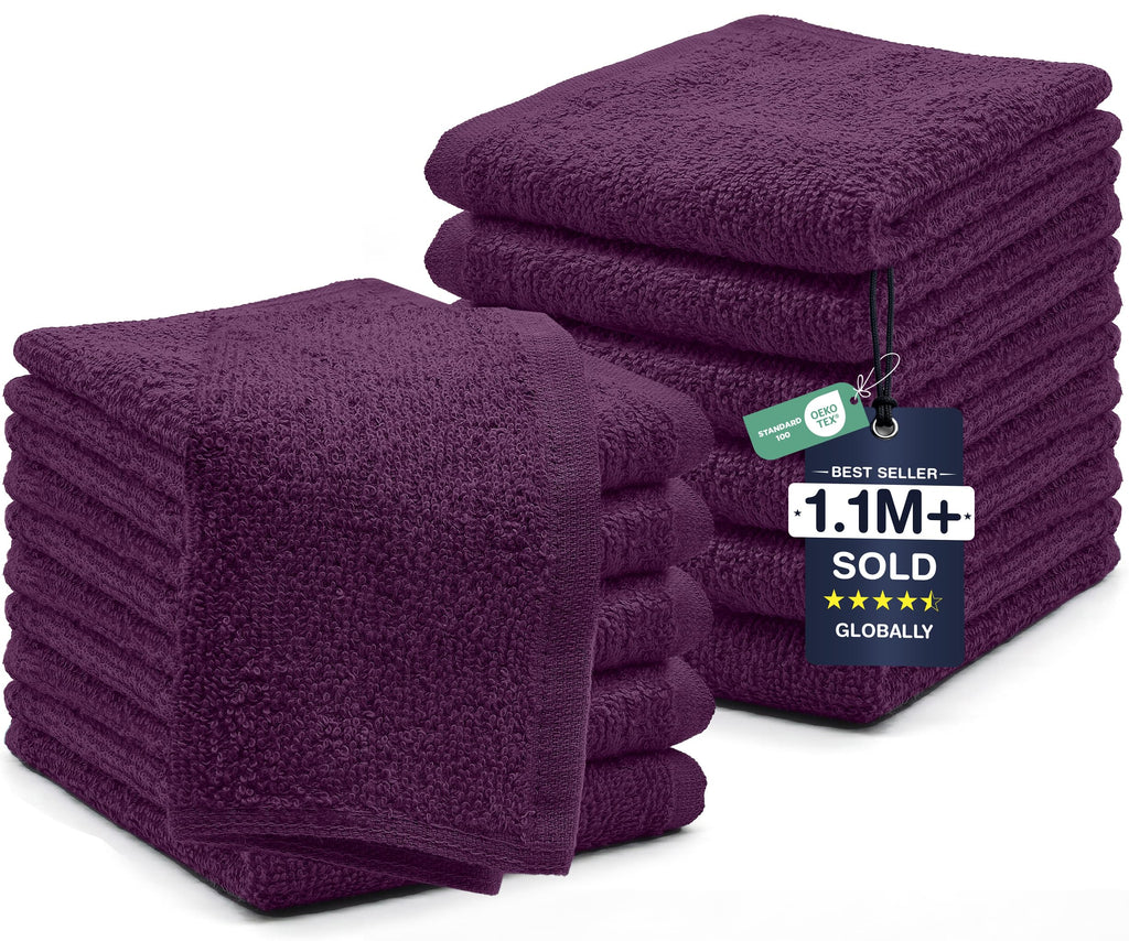 DAN RIVER 12 Pack Cotton Wash Cloths Set for Showering [12x12] Purple