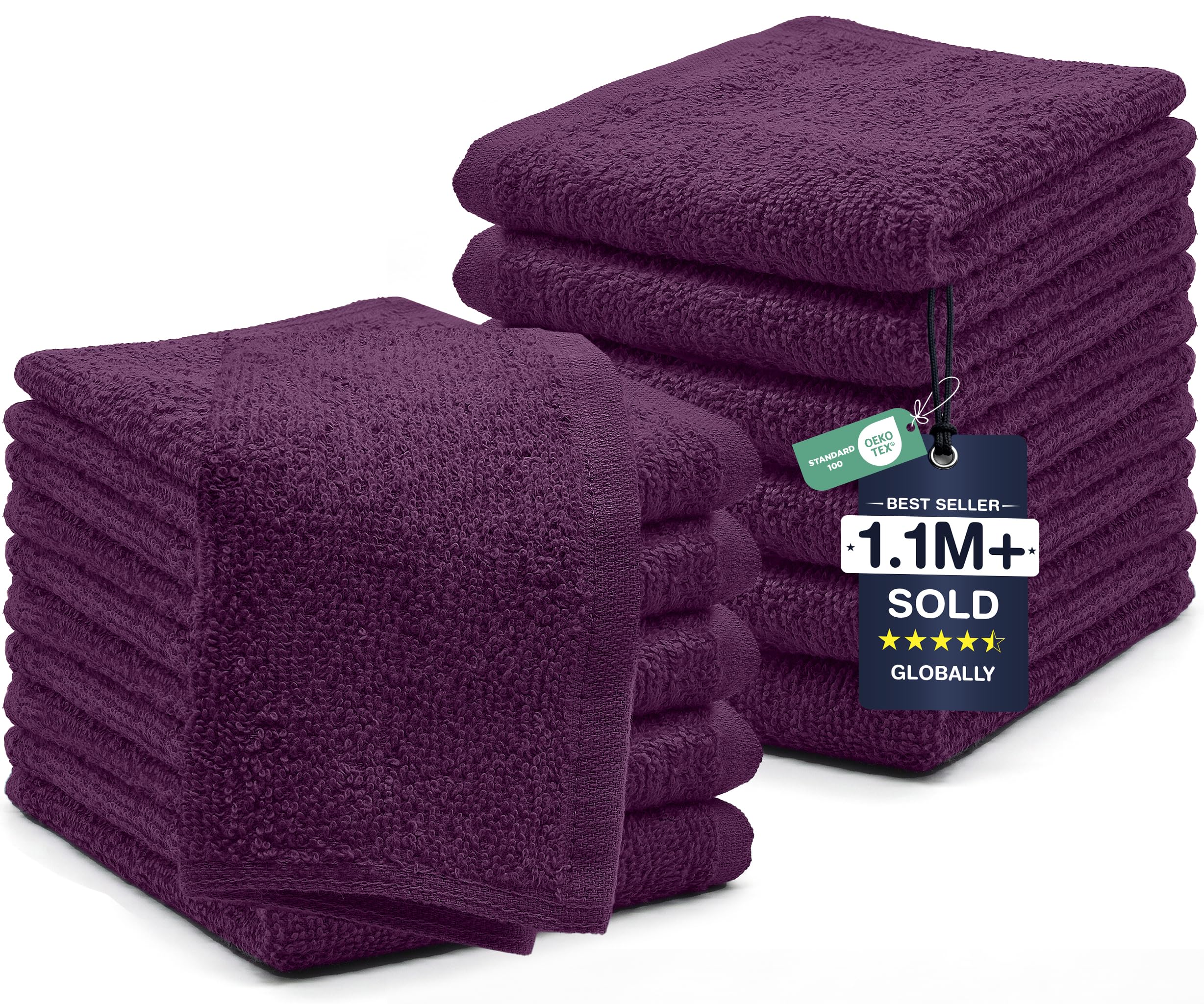 DAN RIVER 12 Pack Cotton Wash Cloths Set for Showering [12x12] Purple