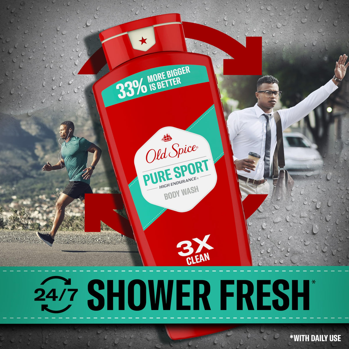 Old Spice Body Wash for Men, Lasting Pure Sport Scent, 24 fl oz Pack of 4
