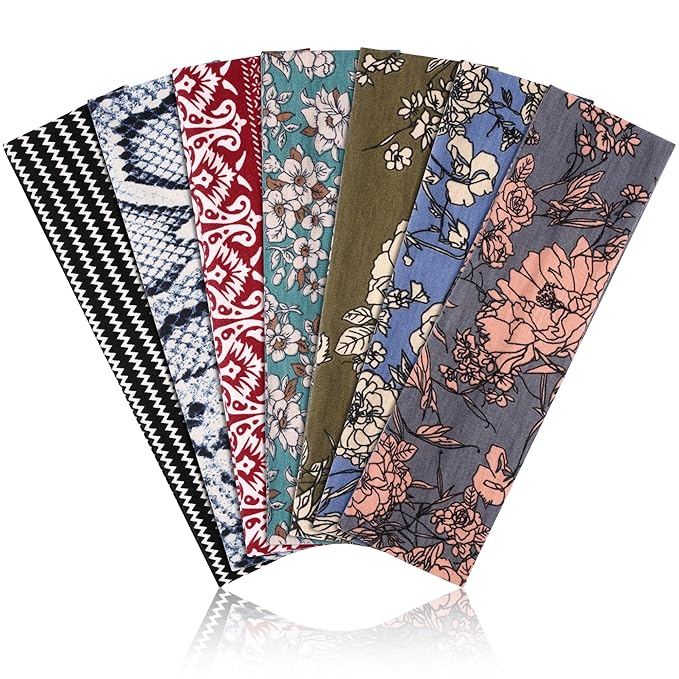 DiyJibb Headbands for Women, Stretchy Non Slip Soft Cotton Cloth Hair Bands for Sports, Workout, Yoga and Running, 7pcs