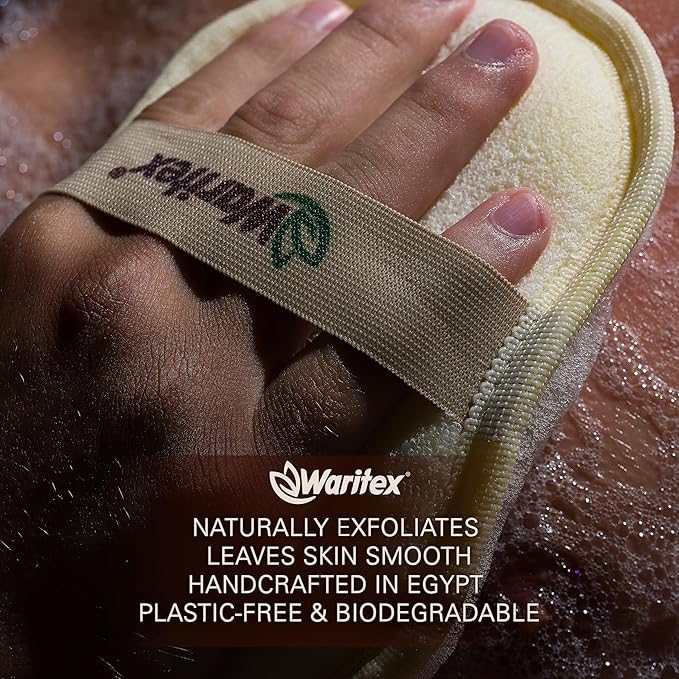 Waritex Natural Loofah Body Scrubber - All Natural Loofah Sponge with Hand Strap, Exfoliating and Gentle Cleansing for Face and Body, Bath Scrubber for Men and Women, 3 Count (1 Pack)