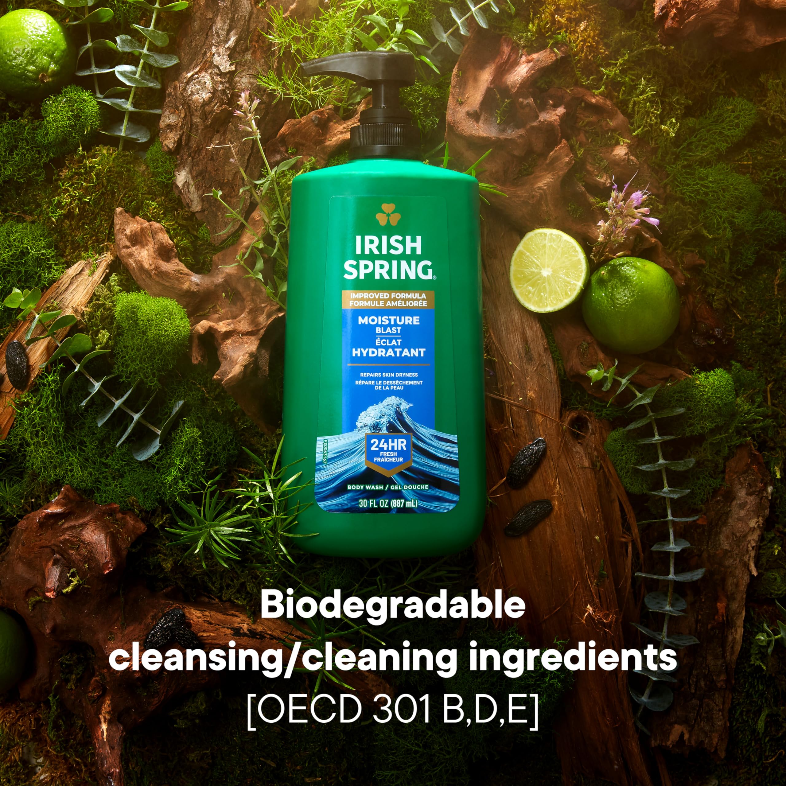 Irish Spring Mens Body Wash, Moisture Blast Body Wash for Men, Feel Fresh All Day, 30 Oz Pump Bottle