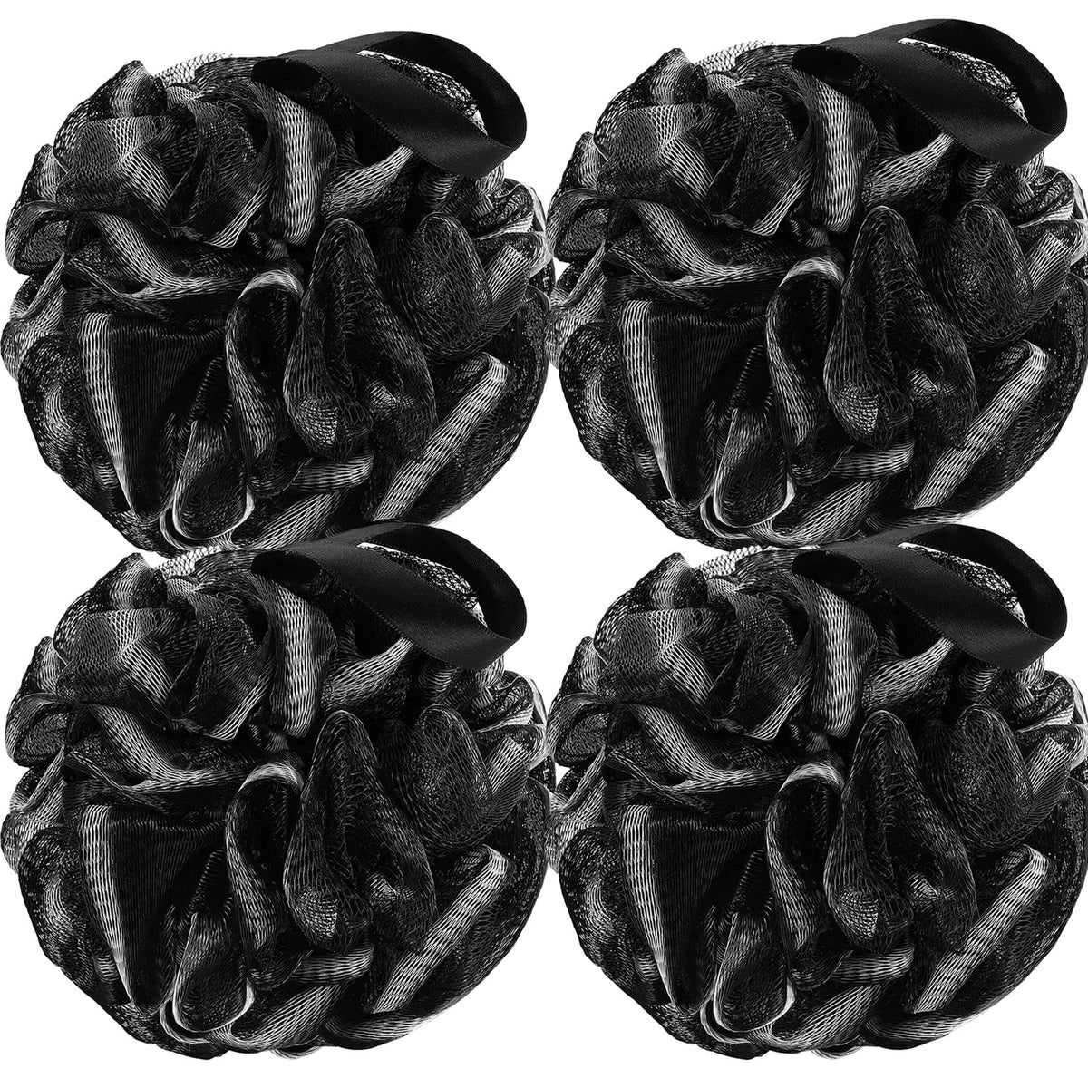 DadyMart Bath Shower Loofah Sponge 60g Bath Mesh Pouf Shower Ball Body Scrubber Exfoliating Bath Sponge for Women and Men, Set of 4, Gold and Grey