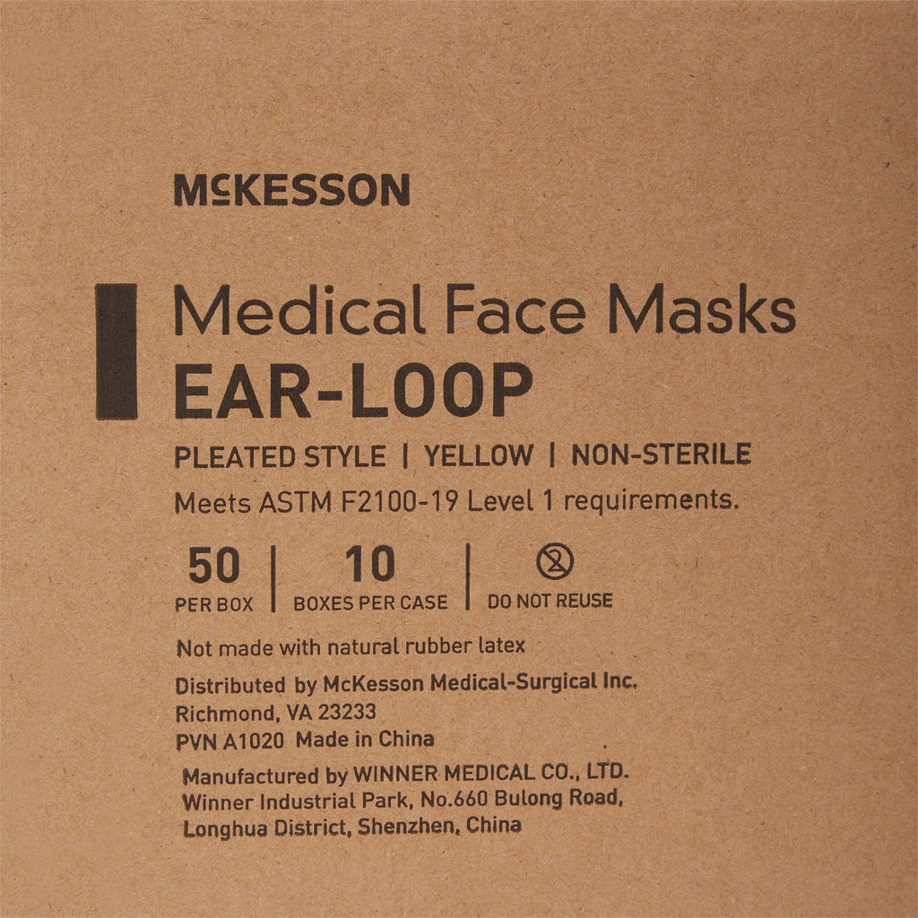 McKesson Medical Face Masks, Level 1, Non-Sterile, 7 x 3.75 in, 50 ct