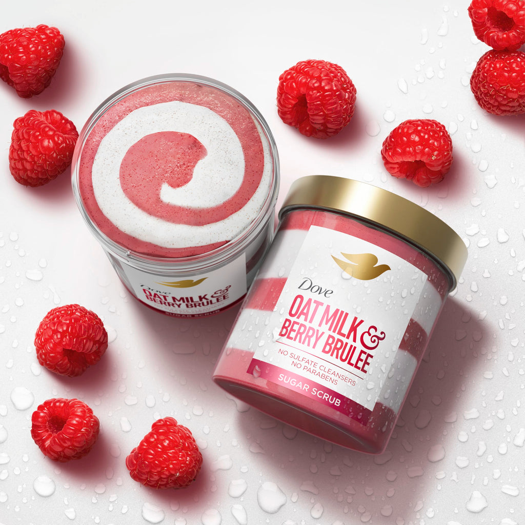 Dove Sugar Body Scrub Oat Milk & Berry Brulee For Exfoliated & 15 oz