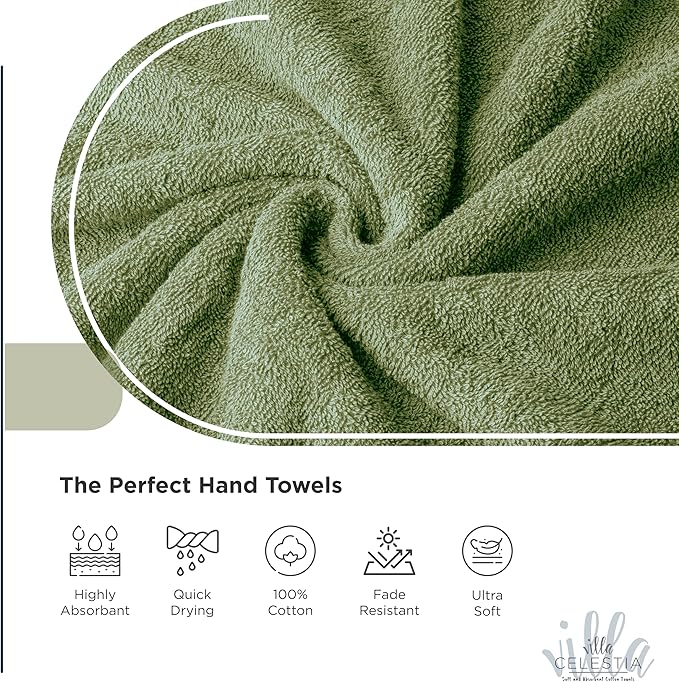 100% Cotton Wash Cloth for face & Body Set of 12, (12 x 12 inches) Sustainable, Soft, Highly Absorbent, Combed Cotton Wash Cloths Pack of 12 for Hotels, Spa, Bathroom, Dorm, Sage