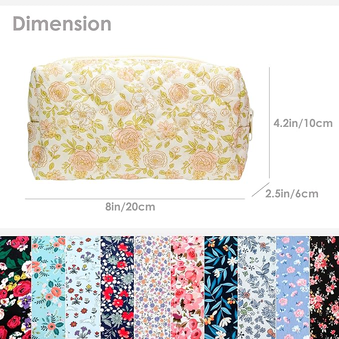 PAZIMIIK Small Quilted Makeup Bag,Zipper Cosmetic Pouch,Rose Beige
