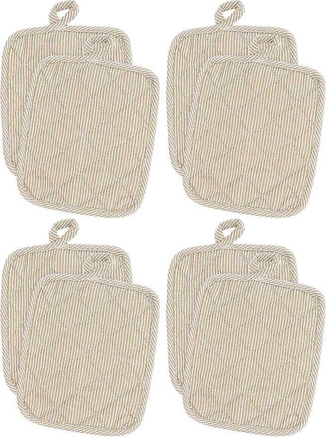 American Linen 8-Pack Heat Resistant Pot Holders & Hot Pads (Beige, 8 Pack)