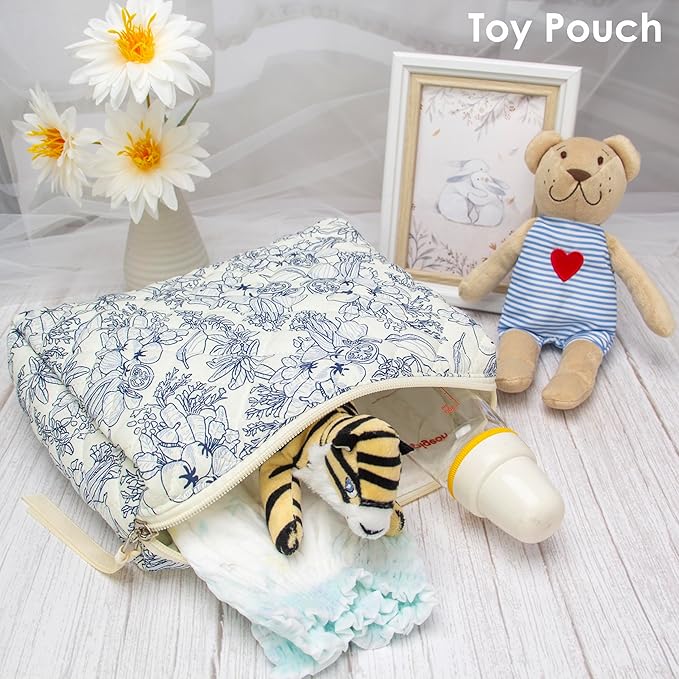 PAZIMIIK Quilted Makeup Bag Large Travel Zipper Soft Cosmetic Pouch for Women Girls Make Up,Jouy Blue