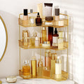 Weidace Corner Bathroom Counter Organizer Bathroom Countertop Shelf Makeup Organizer for Vanity Perfume Tray for Corner Storage (3 Tiers, Gold)