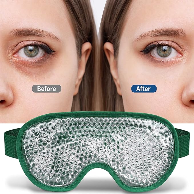 Cooling Eye Mask with Gel Beads, Reusable Cold Eye Mask for Puffy Eyes, Dark Circles, Sleep, Relaxation, Soft Cooling Eye Pads for Men Women (Dark Green)