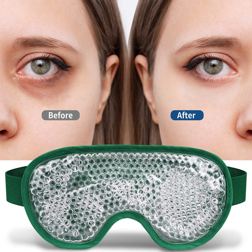 Cooling Eye Mask with Gel Beads, Reusable Cold Eye Mask for Puffy Eyes, Dark Circles, Sleep, Relaxation, Soft Cooling Eye Pads for Men Women (Dark Green)