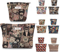BOCGRPU 2PCS Makeup Bag Small Cute Cosmetic Bags for Women，Bear Pattern Travel Toiletry Bag for Purse, Large Canvas Cosmetic Pouch Makeup Organizer Tool Pouch with Zipper（Bear Brown）