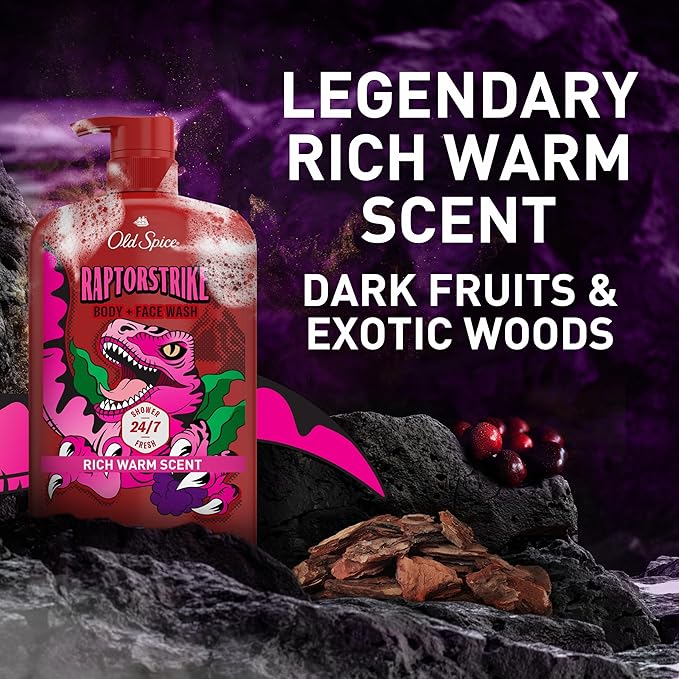 Old Spice Cleansing Body Wash for Men,3X Defense,24/7 Shower Fresh with Lasting Scent,2-in-1 Body & Face Wash,Raptorstrike with Dark Berry Scent,33.4 oz,(Pack of 2)