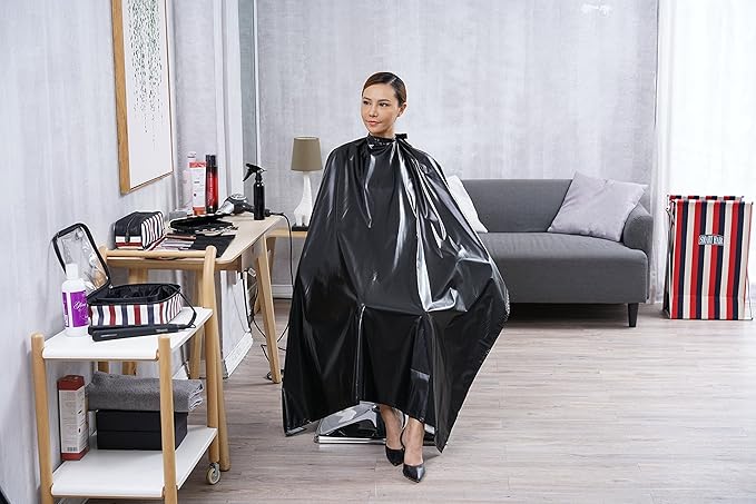 Professional Salon Cape, Polyester, Black, 54'x62', Waterproof, Anti-static, Barber Cape