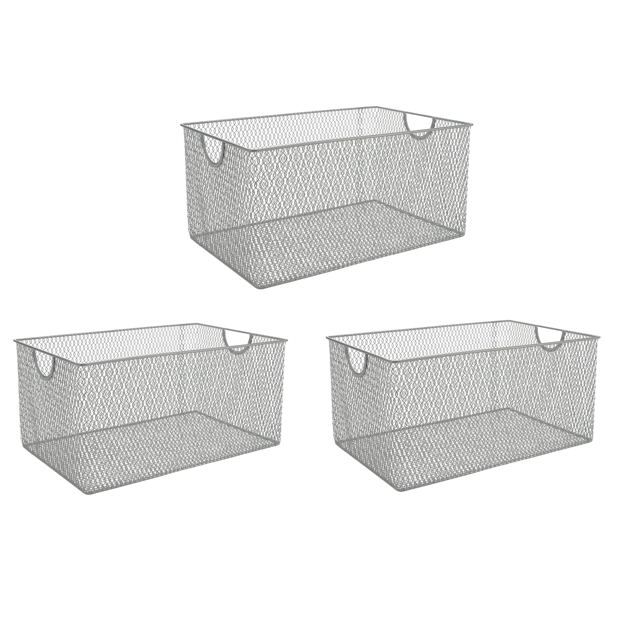 YBM HOME Kitchen Pantry Organizer Wire Baskets for Shelves, Cabinets, Pantry, Countertop, Mesh Open Storage Bin Metal Basket for Organizing Food Supplies, 3 Pack, 12.1x7.8x5.8