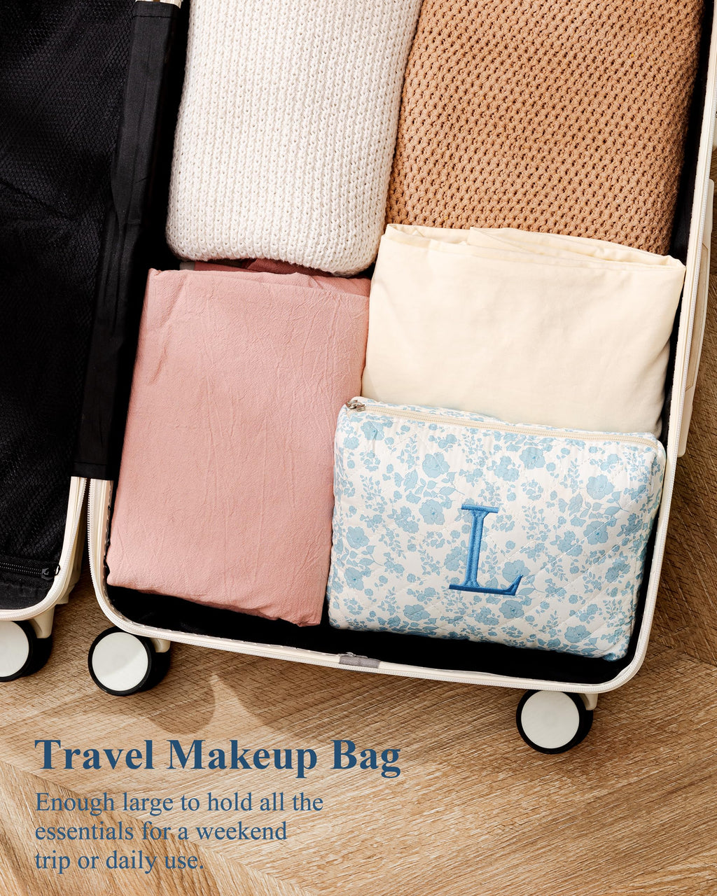 HBselect Initial Makeup Bag for Women Personalized Quilted Cosmetic Bag