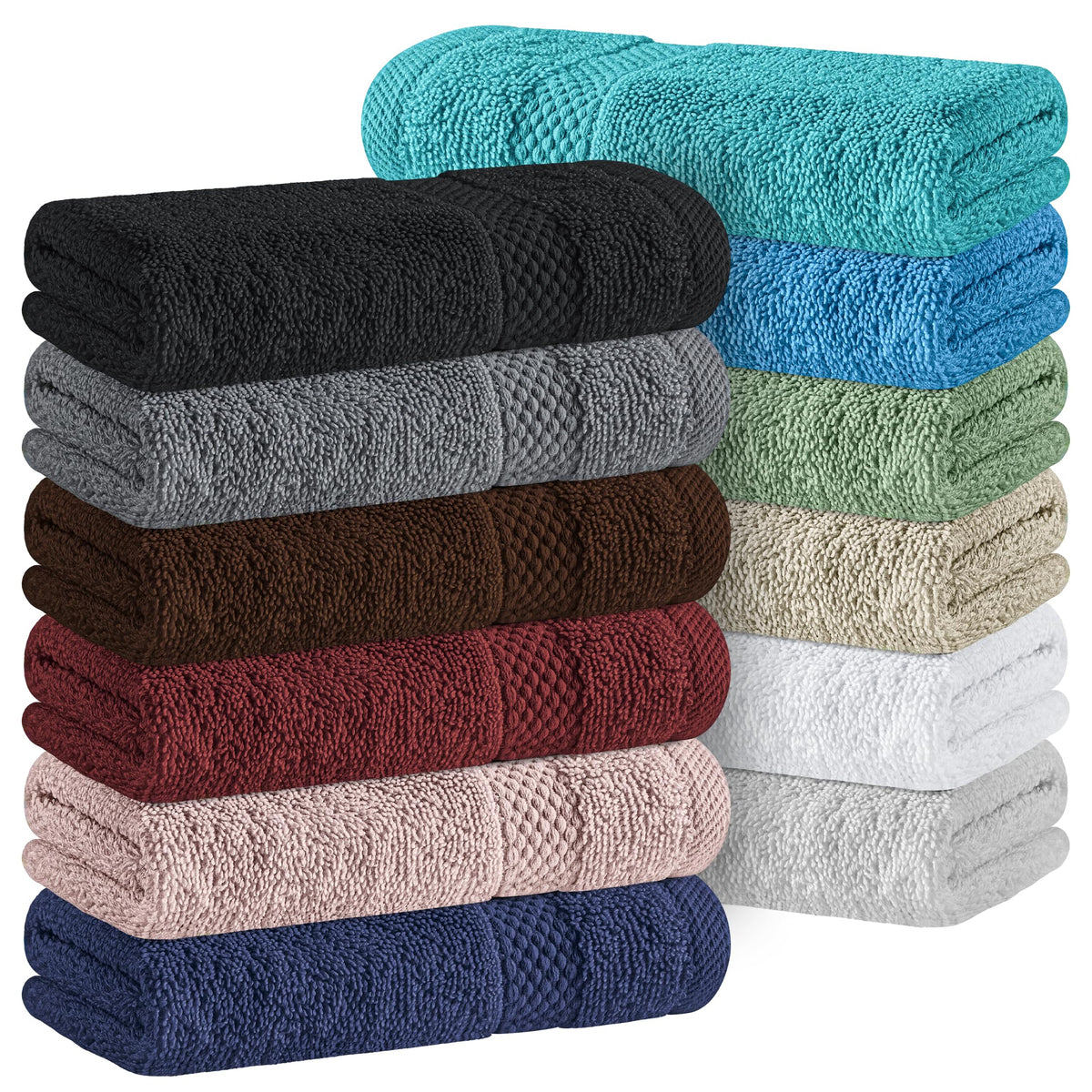 White Classic Luxury Dark Gray Washcloths 12 Pack - 13x13, Turkish Cotton