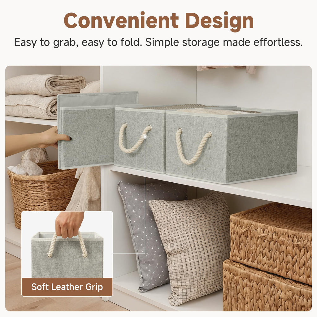 StorageWorks Storage Baskets for Shelves, Closet Organizers and Storage Bins, Fabric Organizer Bins for Clothes, Closet Shelf Organizer, Gray, Large, 3-Pack
