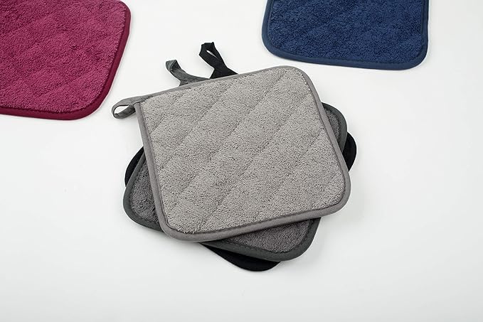 Lifaith Pot Holders for Kitchen, 100% Cotton Terry Pot Holder Set of 5, Multi Color Hot Pads for Cooking, Baking, Hot Dishes and Countertop Protection